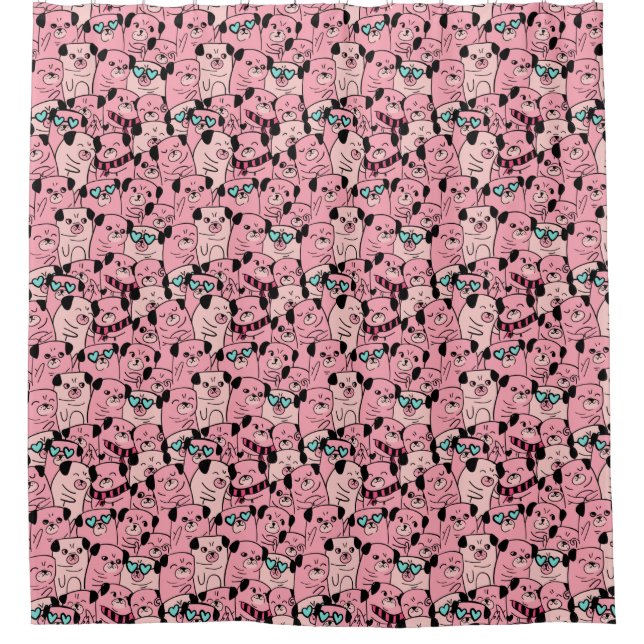 Pug Pattern Shower Curtain (Front)