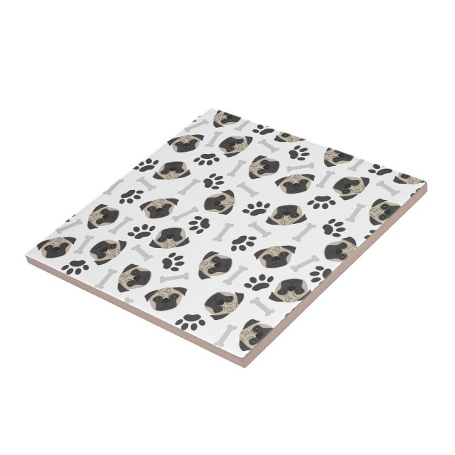 Pug, paw and bones pattern tile (Side)