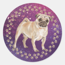 Pug Paw Prints and Space Background