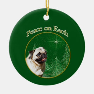 Pug Peace Ceramic Tree Decoration