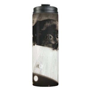 pug peeking in bw thermal tumbler