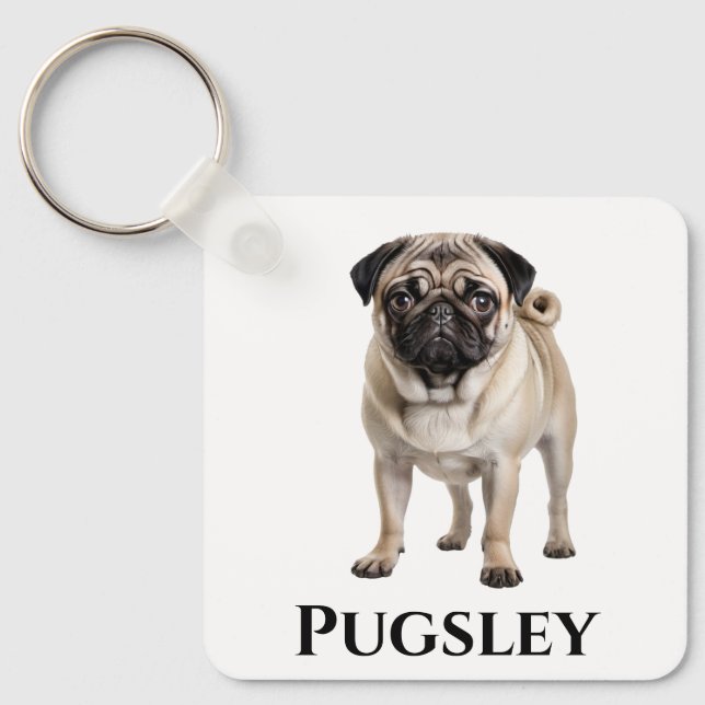 Pug Personalise Key Ring (Front)