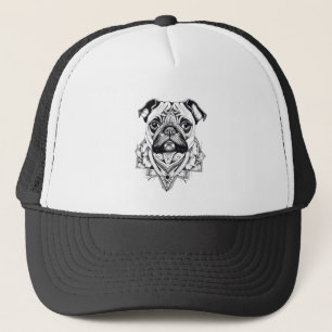 Pug Pet Animal Nature Illustration Art Tattoo Trucker Hat