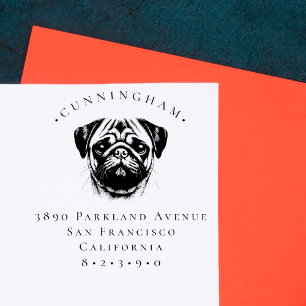 Pug Pet Dog Family Name and Return Address Rubber Stamp