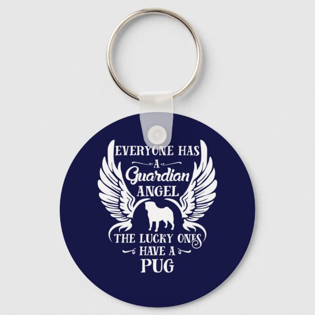 Pug pet dog guardian angel key ring (Front)