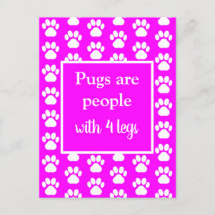 Pug Pet Fun Dogs are People w/ Four Legs in Pink Postcard