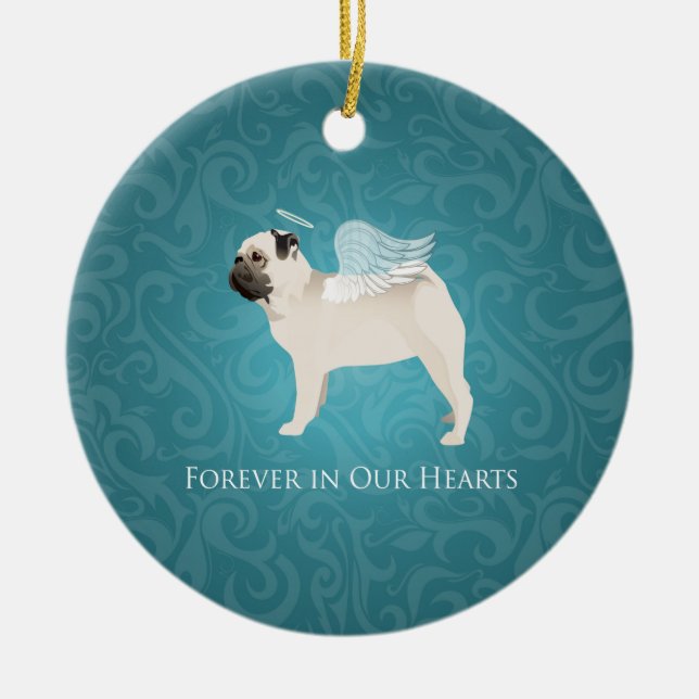 Pug Pet Memorial - Pug Angel Ceramic Tree Decoration (Front)