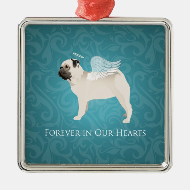 Pug Pet Memorial - Pug Angel Metal Tree Decoration (Front)