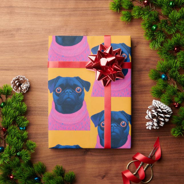 Pug pink and orange joke wrapping paper (Holiday Gift)