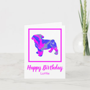 Pug Pink Dog Sillhouette Funny Birthday Card