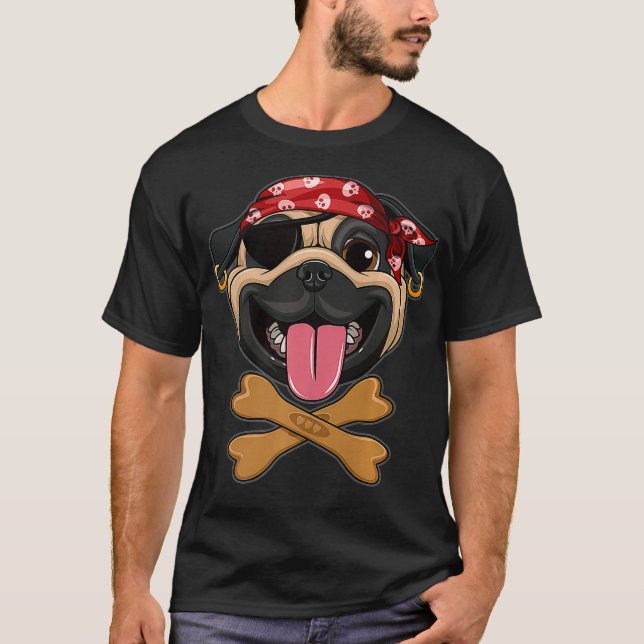 Pug Pirate Halloween Costume Skull Dog Biscuit T-Shirt (Front)