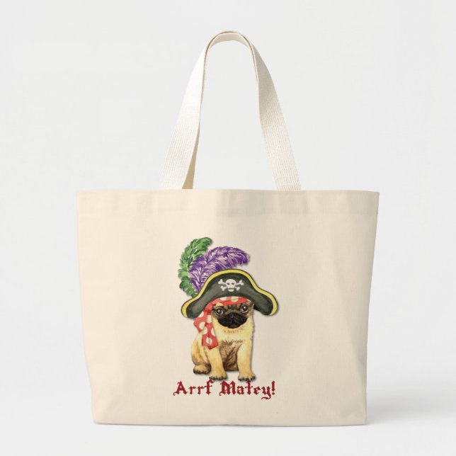 Pug Pirate Large Tote Bag (Front)