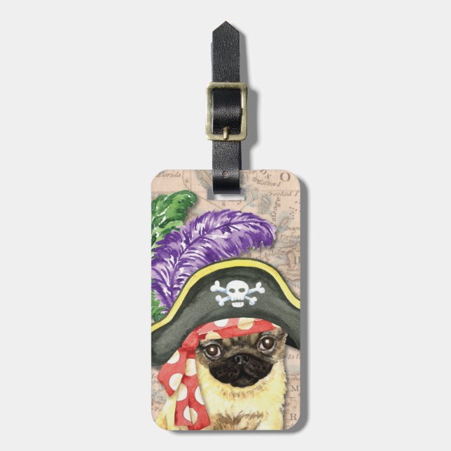 Pug Pirate Luggage Tag (Front Vertical)