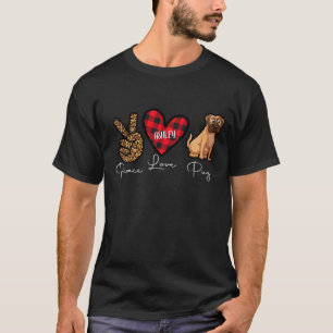 Pug Plaid Peace Love Cute Dog T-Shirt