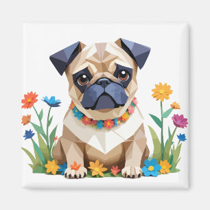 Pug Playful Adorable Fun Animal Colourful Geometri Magnet