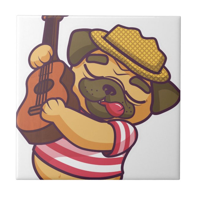 pug playing guitar tile (Front)