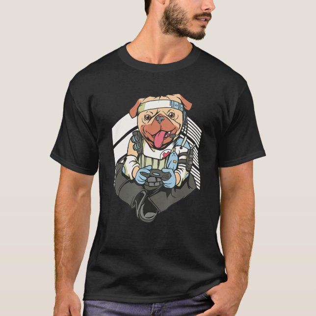 Pug Playing Video Games T-Shirt (Front)
