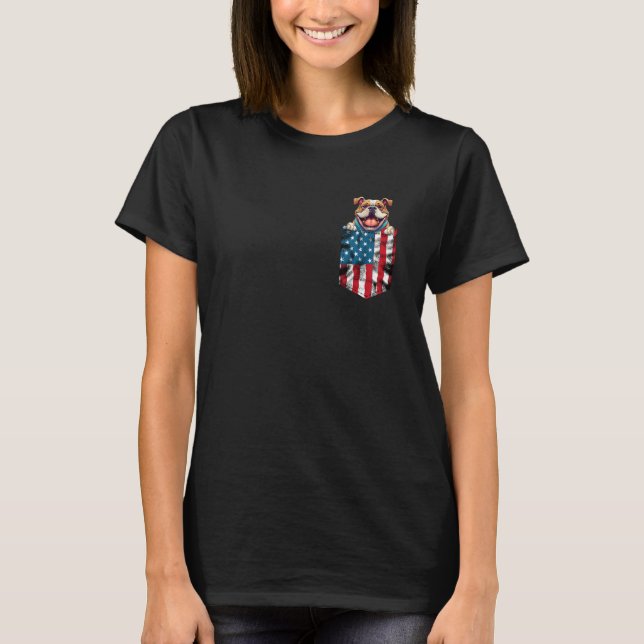 Pug Pocket 4th of July American Flag Funny Patriot T-Shirt (Front)