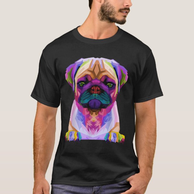 Pug Pop Art Colourful Portrait Carlino for Dog Lov T-Shirt (Front)