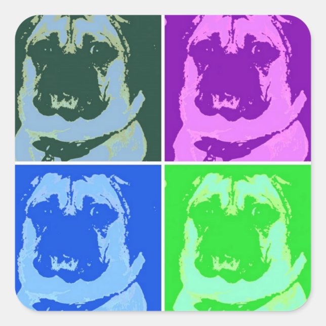 Pug Pop Art Square Sticker (Front)