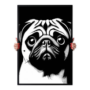 Pug Pop Art White & Black Fun Chic Aesthetic Poster