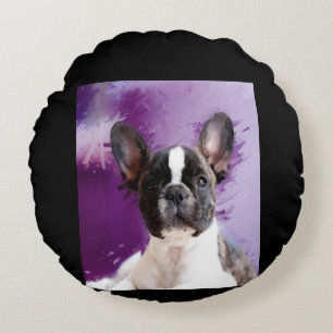 Pug Portrait Art Cute Pug Round Cushion