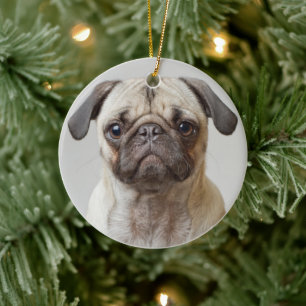 Pug Portrait Ceramic Tree Decoration