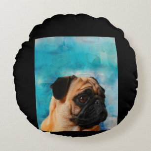 Pug Portrait Cute Pug Face Pug Lover Round Cushion