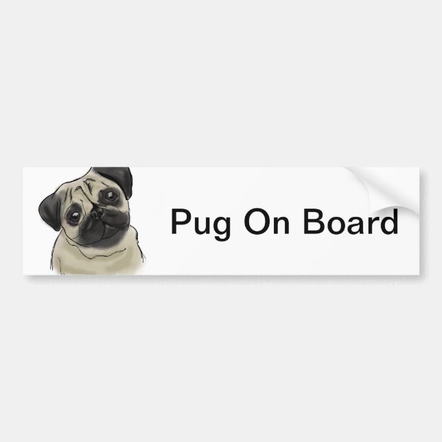 Pug Portrait Drawing Bumper Sticker (Front)