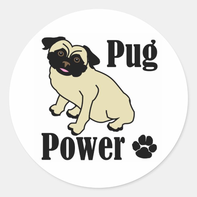 Pug Power Classic Round Sticker (Front)