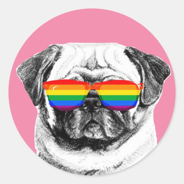 Pug Pride Sunglasses Classic Round Sticker (Front)