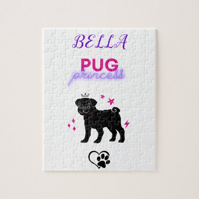 'PUG PRINCESS' girls puzzle personalised. (Vertical)