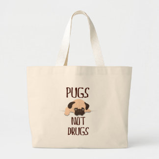 pug pugs not drugs cute dog design large tote bag