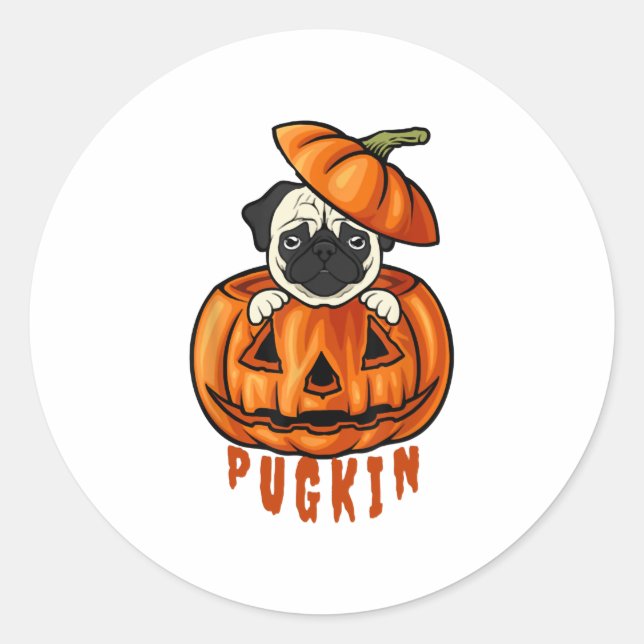Pug Pumpkin Halloween Pugkin Costume For Pug Dog Classic Round Sticker (Front)