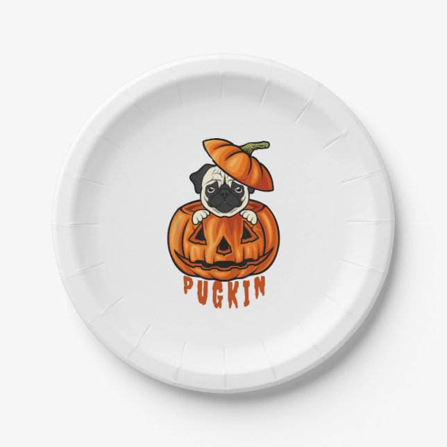 Pug Pumpkin Halloween Pugkin Costume For Pug Dog Paper Plate (Front)