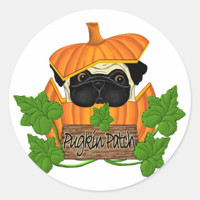 Pug Pumpkin Patch Classic Round Sticker (Front)