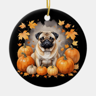 Pug Pumpkin Thanksgiving Fall Halloween Dog Lover Ceramic Tree Decoration