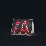 Pug Puppies Christmas Card<br><div class="desc">Pug Puppies looking cute in their Christmas sweaters.   Funny dog Christmas card.  Created digitally.  No dogs were made to wear Christmas sweaters/jumpers or other clothing in the creation of this card.</div>