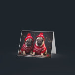 Pug Puppies Christmas Card<br><div class="desc">Pug Puppies looking cute in their Christmas sweaters.   Funny dog Christmas card.  Created digitally.  No dogs were made to wear Christmas sweaters/jumpers or other clothing in the creation of this card.</div>