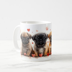 Pug Puppies with Hearts - Valentine's Day Coffee Mug