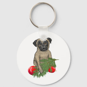 Pug Puppy Adorable Christmas Dog Art Key Ring