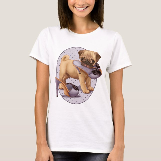 Pug Puppy and Shoe T-Shirt (Front)