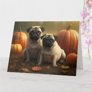 Pug Puppy Autumn Delight Pumpkin Card