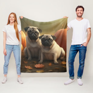 Pug Puppy Autumn Delight Pumpkin Fleece Blanket