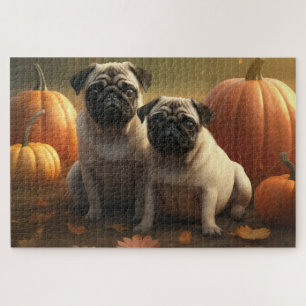 Pug Puppy Autumn Delight Pumpkin Jigsaw Puzzle
