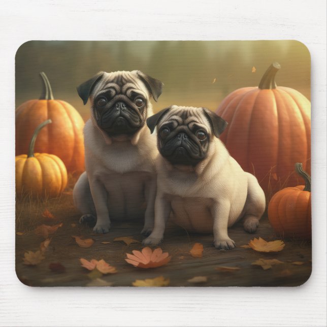 Pug Puppy Autumn Delight Pumpkin Mouse Mat (Front)