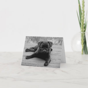 Pug Puppy Dog Black & White Blank  Note Card