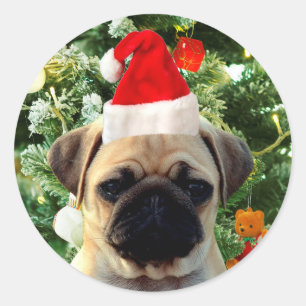 Pug Puppy Dog Christmas Tree Ornaments Snowman Classic Round Sticker