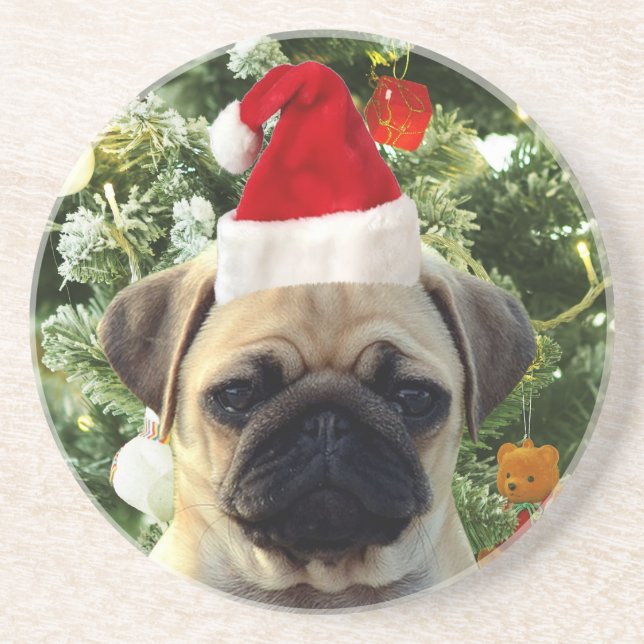 Pug Puppy Dog Christmas Tree Ornaments Snowman Coaster (Front)