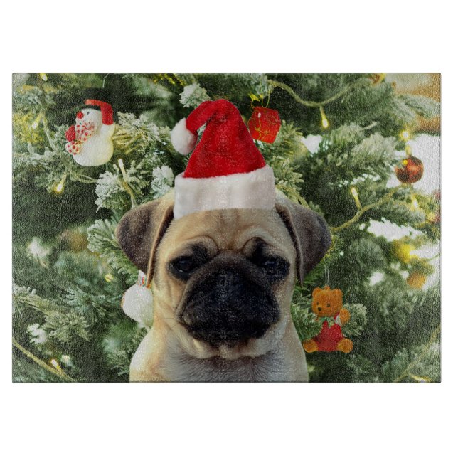 Pug Puppy Dog Christmas Tree Ornaments Snowman Cutting Board (Front)